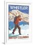 Skier Carrying Snow Skis, Whistler, BC Canada-Lantern Press-Framed Art Print