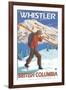 Skier Carrying Snow Skis, Whistler, BC Canada-Lantern Press-Framed Art Print