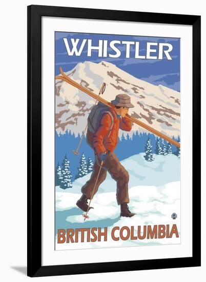 Skier Carrying Snow Skis, Whistler, BC Canada-Lantern Press-Framed Art Print