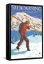 Skier Carrying Snow Skis, Wyoming-Lantern Press-Framed Stretched Canvas