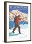 Skier Carrying Snow Skis, Yellowstone National Park-Lantern Press-Framed Art Print