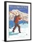 Skier Carrying Snow Skis, Yellowstone National Park-Lantern Press-Framed Art Print