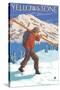 Skier Carrying Snow Skis, Yellowstone National Park-Lantern Press-Stretched Canvas