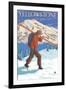 Skier Carrying Snow Skis, Yellowstone National Park-Lantern Press-Framed Art Print