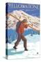 Skier Carrying Snow Skis, Yellowstone National Park-Lantern Press-Stretched Canvas