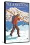 Skier Carrying Snow Skis, Yellowstone National Park-Lantern Press-Framed Stretched Canvas