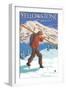 Skier Carrying Snow Skis, Yellowstone National Park-Lantern Press-Framed Art Print