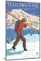 Skier Carrying Snow Skis, Yellowstone National Park-Lantern Press-Mounted Art Print
