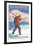 Skier Carrying - Wenatchee, WA-Lantern Press-Framed Art Print