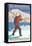 Skier Carrying - Wenatchee, WA-Lantern Press-Framed Stretched Canvas