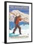 Skier Carrying - Wenatchee, WA-Lantern Press-Framed Art Print