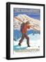 Skier Carrying - Wenatchee, WA-Lantern Press-Framed Art Print