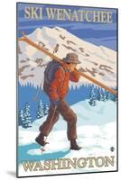 Skier Carrying - Wenatchee, WA-Lantern Press-Mounted Art Print
