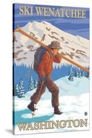 Skier Carrying - Wenatchee, WA-Lantern Press-Stretched Canvas