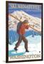 Skier Carrying - Wenatchee, WA-Lantern Press-Framed Art Print