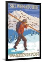 Skier Carrying - Wenatchee, WA-Lantern Press-Framed Art Print