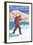 Skier Carrying - Whitefish, Montana - Snowboarder Jumping-Lantern Press-Framed Art Print