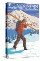Skier Carrying - Whitefish, Montana - Snowboarder Jumping-Lantern Press-Stretched Canvas