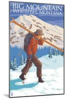 Skier Carrying - Whitefish, Montana - Snowboarder Jumping-Lantern Press-Mounted Art Print