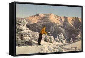 Skier Contemplating Mountain-null-Framed Stretched Canvas