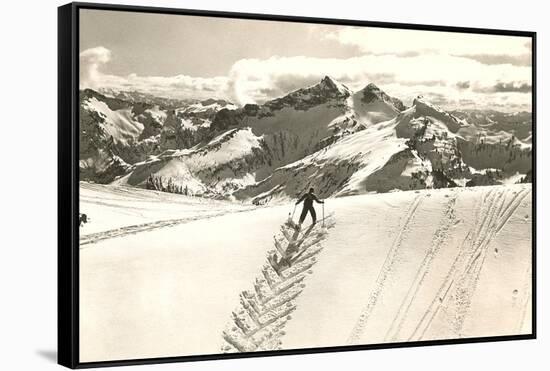 Skier Doing Herring-Bone Uphill-null-Framed Stretched Canvas