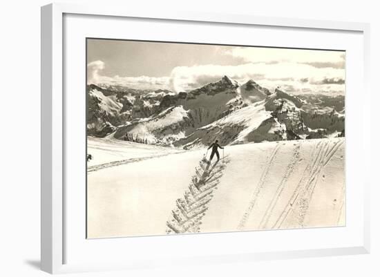 Skier Doing Herring-Bone Uphill-null-Framed Art Print