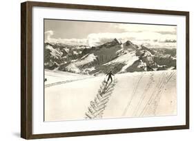 Skier Doing Herring-Bone Uphill-null-Framed Art Print