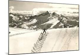 Skier Doing Herring-Bone Uphill-null-Mounted Art Print