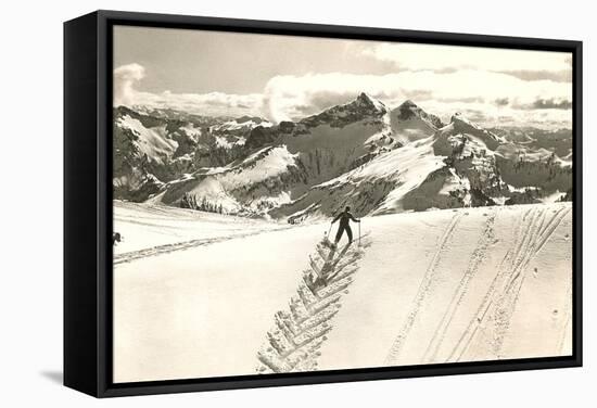 Skier Doing Herring-Bone Uphill-null-Framed Stretched Canvas