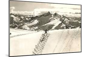 Skier Doing Herring-Bone Uphill-null-Mounted Art Print
