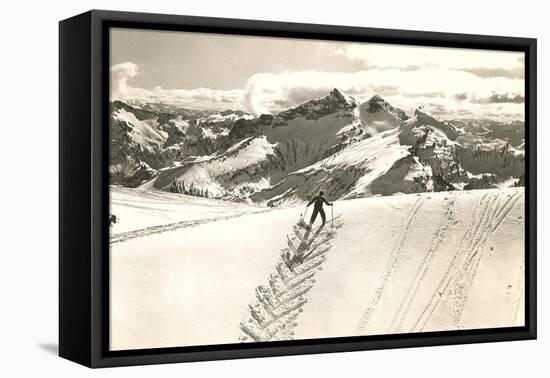 Skier Doing Herring-Bone Uphill-null-Framed Stretched Canvas