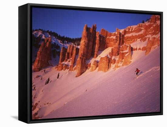 Skier Enjoys Alpenglow, Cedar Breaks National Monument, Utah, USA-Howie Garber-Framed Stretched Canvas