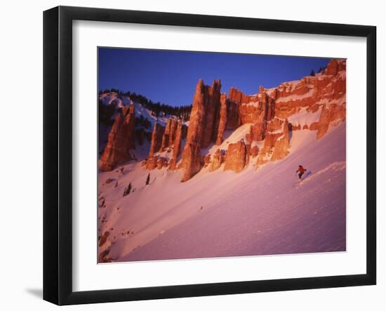 Skier Enjoys Alpenglow, Cedar Breaks National Monument, Utah, USA-Howie Garber-Framed Premium Photographic Print