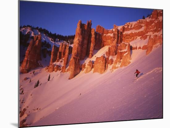 Skier Enjoys Alpenglow, Cedar Breaks National Monument, Utah, USA-Howie Garber-Mounted Photographic Print