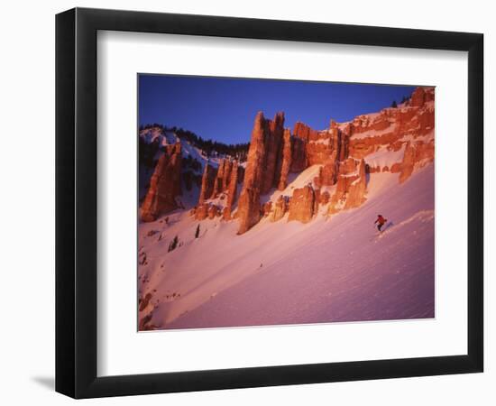 Skier Enjoys Alpenglow, Cedar Breaks National Monument, Utah, USA-Howie Garber-Framed Photographic Print