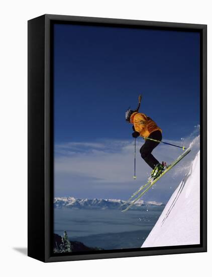 Skier Flying Downhill-null-Framed Stretched Canvas