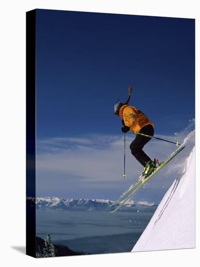 Skier Flying Downhill-null-Stretched Canvas
