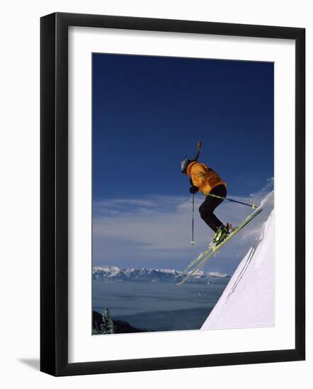 Skier Flying Downhill-null-Framed Photographic Print