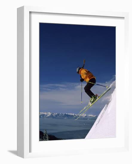 Skier Flying Downhill-null-Framed Photographic Print