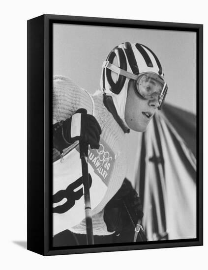 Skier, Heidi Biebl During the Winter Olympics-George Silk-Framed Stretched Canvas
