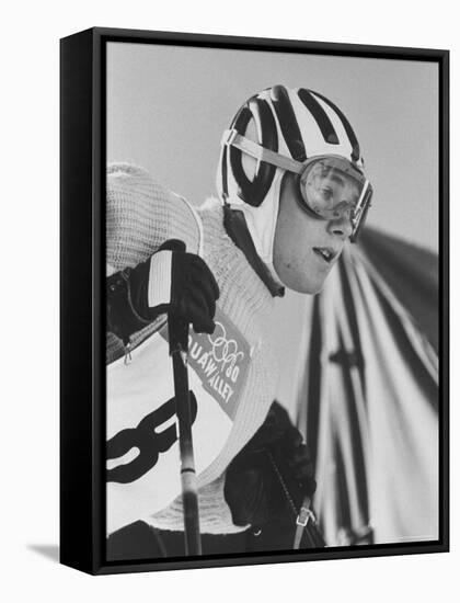 Skier, Heidi Biebl During the Winter Olympics-George Silk-Framed Stretched Canvas