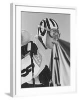 Skier, Heidi Biebl During the Winter Olympics-George Silk-Framed Premium Photographic Print