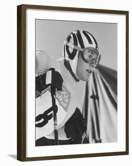 Skier, Heidi Biebl During the Winter Olympics-George Silk-Framed Premium Photographic Print