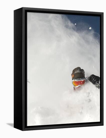 Skier in deep powder at Alta, Utah-Lee Cohen-Framed Stretched Canvas
