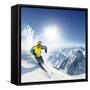 Skier In High Mountains-dellm60-Framed Stretched Canvas