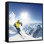 Skier In High Mountains-dellm60-Framed Stretched Canvas