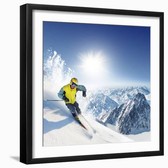 Skier In High Mountains-dellm60-Framed Photographic Print