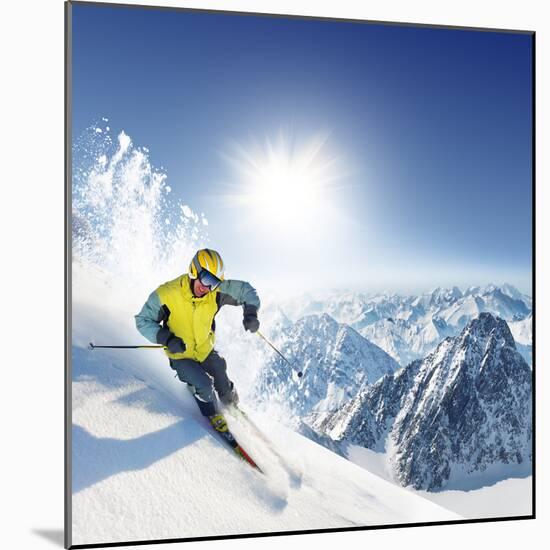 Skier In High Mountains-dellm60-Mounted Photographic Print