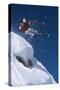 Skier in Mid-Air Above Snow on Ski Slopes-null-Stretched Canvas