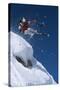 Skier in Mid-Air Above Snow on Ski Slopes-null-Stretched Canvas